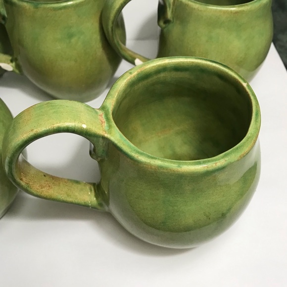 Aletha Soule Studio Green Coffee Mugs "2000" SIGNED VTG RARE POTTERY !CHIPS! - Picture 4 of 16